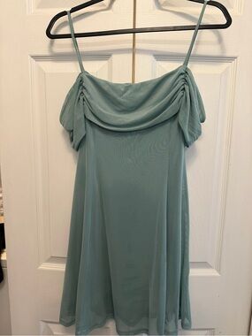 Light Sage Off-Shoulder Dress